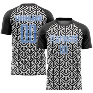 Custom Black Light Blue White Sublimation Soccer Uniform Jersey