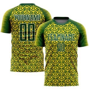 Custom Gold Green White Sublimation Soccer Uniform Jersey