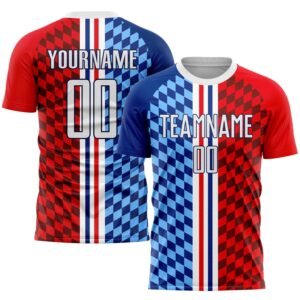 Custom Figure White Royal Sublimation Soccer Uniform Jersey