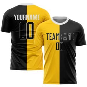 Custom Gold Black White Sublimation Split Soccer Uniform Jersey