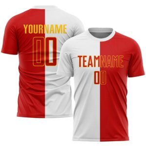Custom White Red Gold Sublimation Split Soccer Uniform Jersey