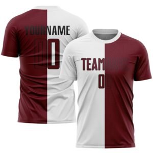 Custom White Crimson Black Sublimation Split Soccer Uniform Jersey