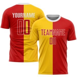 Custom Gold Red White Sublimation Split Soccer Uniform Jersey