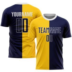 Custom Gold Navy White Sublimation Split Soccer Uniform Jersey