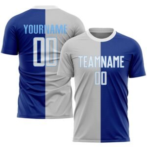 Custom Royal White Gray Sublimation Split Soccer Uniform Jersey