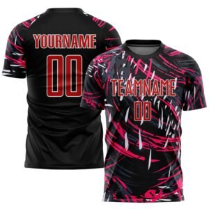 Custom Black Red White Sublimation Soccer Uniform Jersey