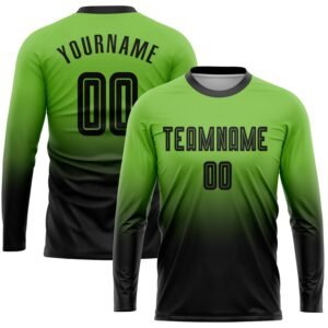 Custom Neon Green Black Sublimation Long Sleeve Fade Soccer Uniform Jersey