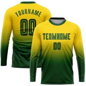 Custom Gold Green Sublimation Long Sleeve Fade Soccer Uniform Jersey