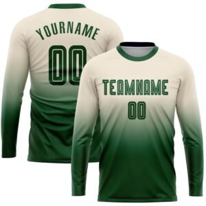Custom Cream Green Sublimation Long Sleeve Fade Soccer Uniform Jersey