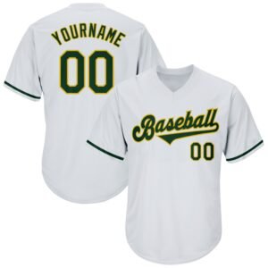 Custom White Green Gold Authentic Rib Knit Baseball Jersey Shirt