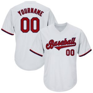 Custom White Red Navy Authentic Rib Knit Baseball Jersey Shirt