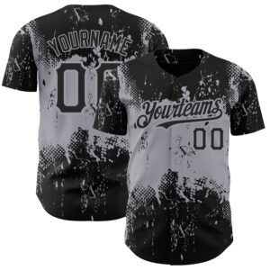 Custom Black Gray 3D Pattern Abstract Splatter Grunge Art Authentic Baseball Jersey