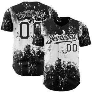 Custom Black White 3D Pattern Abstract Splatter Grunge Art Authentic Baseball Jersey