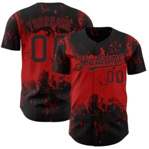 Custom Black Red 3D Pattern Abstract Splatter Grunge Art Authentic Baseball Jersey
