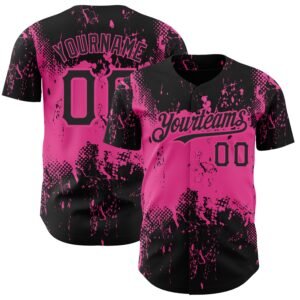 Custom Black Pink 3D Pattern Abstract Splatter Grunge Art Authentic Baseball Jersey