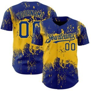 Custom Royal Yellow 3D Pattern Abstract Splatter Grunge Art Authentic Baseball Jersey