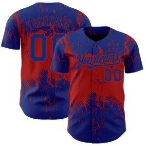 Custom Royal Red 3D Pattern Abstract Splatter Grunge Art Authentic Baseball Jersey
