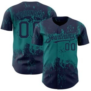 Custom Navy Teal 3D Pattern Abstract Splatter Grunge Art Authentic Baseball Jersey