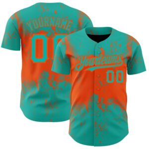 Custom Aqua Orange 3D Pattern Abstract Splatter Grunge Art Authentic Baseball Jersey