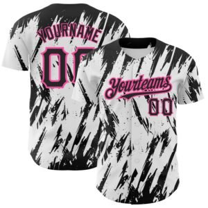 Custom White Black Pink 3D Pattern Abstract Sharp Shape Authentic Baseball Jersey