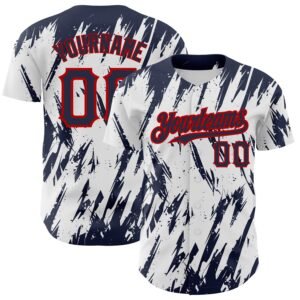 Custom White Navy Red 3D Pattern Abstract Sharp Shape Authentic Baseball Jersey