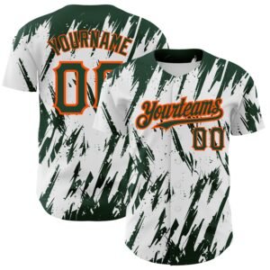 Custom White Green Orange 3D Pattern Abstract Sharp Shape Authentic Baseball Jersey