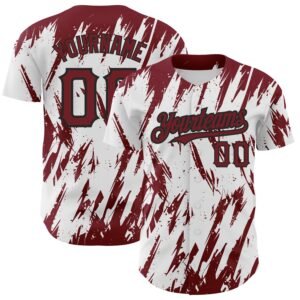 Custom White Crimson Black 3D Pattern Abstract Sharp Shape Authentic Baseball Jersey