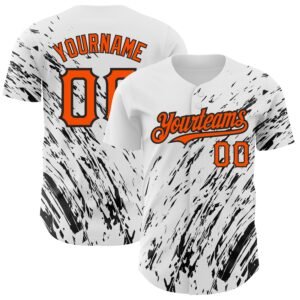 Custom White Orange Black 3D Pattern Abstract Splash Authentic Baseball Jersey