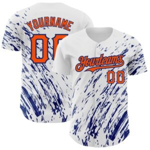 Custom White Orange Royal 3D Pattern Abstract Splash Authentic Baseball Jersey