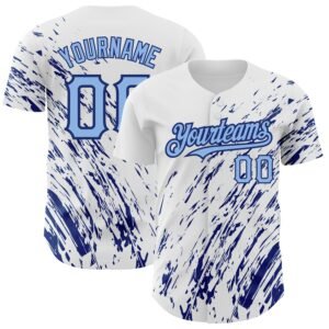 Custom White Light Blue Royal 3D Pattern Abstract Splash Authentic Baseball Jersey