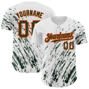Custom White Green Orange 3D Pattern Abstract Splash Authentic Baseball Jersey