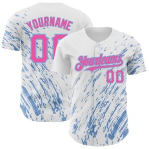 Custom White Pink Light Blue 3D Pattern Abstract Splash Authentic Baseball Jersey