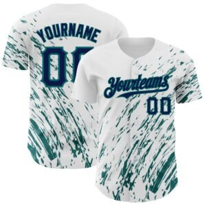 Custom White Navy Teal 3D Pattern Abstract Splash Authentic Baseball Jersey