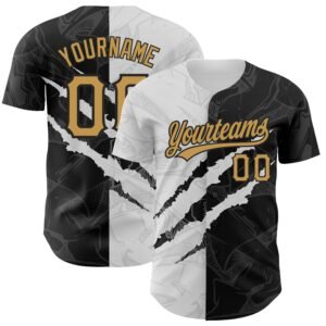 Custom Graffiti Pattern Old Gold Black 3D Scratch Authentic Baseball Jersey