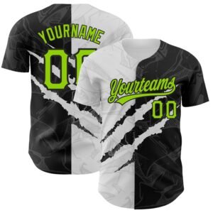 Custom Graffiti Pattern Neon Green Black 3D Scratch Authentic Baseball Jersey
