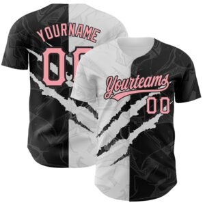 Custom Graffiti Pattern Medium Pink Black 3D Scratch Authentic Baseball Jersey