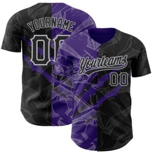 Custom Graffiti Pattern Black Purple Gray 3D Scratch Authentic Baseball Jersey