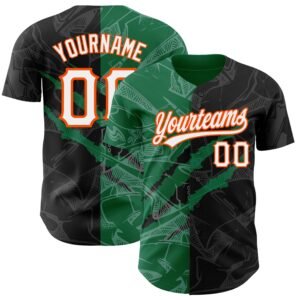 Custom Graffiti Pattern Black Kelly Green Orange 3D Scratch Authentic Baseball Jersey