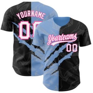 Custom Graffiti Pattern Black Light Blue Pink 3D Scratch Authentic Baseball Jersey