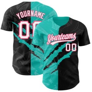 Custom Graffiti Pattern Black Aqua Neon Pink 3D Scratch Authentic Baseball Jersey