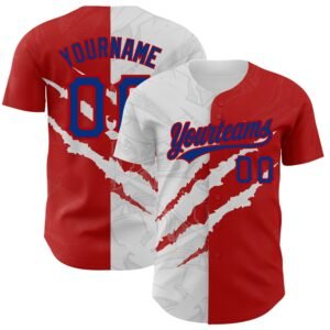 Custom Graffiti Pattern Royal Red 3D Scratch Authentic Baseball Jersey