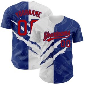 Custom Graffiti Pattern Red Royal 3D Scratch Authentic Baseball Jersey