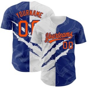 Custom Graffiti Pattern Orange Royal 3D Scratch Authentic Baseball Jersey