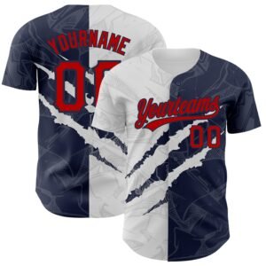 Custom Graffiti Pattern Red Navy 3D Scratch Authentic Baseball Jersey