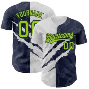 Custom Graffiti Pattern Neon Green Navy 3D Scratch Authentic Baseball Jersey