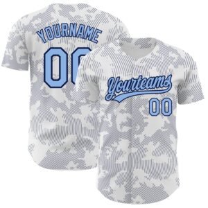 Custom White Light Blue Navy 3D Pattern Curve Lines Authentic Baseball Jersey