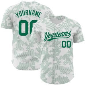 Custom White Kelly Green 3D Pattern Curve Lines Authentic Baseball Jersey