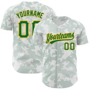 Custom White Kelly Green Gold 3D Pattern Curve Lines Authentic Baseball Jersey