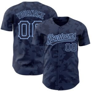 Custom Navy Light Blue 3D Pattern Curve Lines Authentic Baseball Jersey