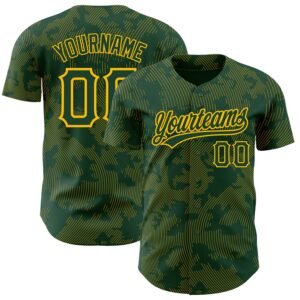 Custom Green Gold 3D Pattern Curve Lines Authentic Baseball Jersey